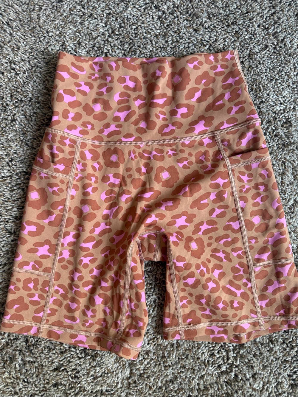 aerie High-Waist Pink & Brown Leopard Bike Shorts